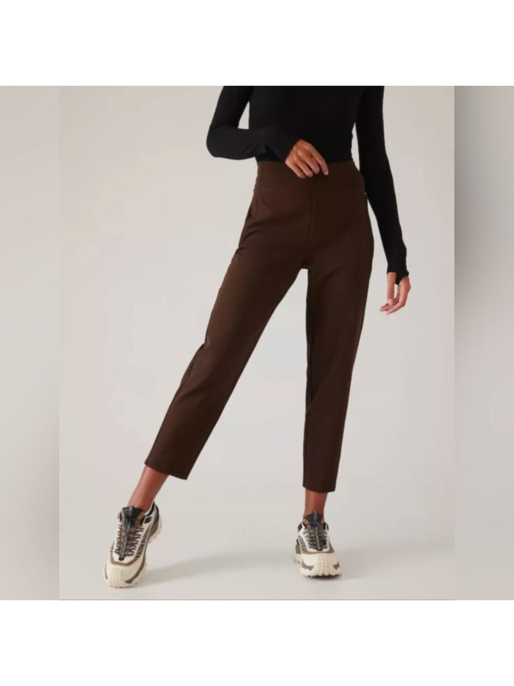 Athleta Pants Womens 6 Brown Endless Pull On Ankle Zip Pockets Work Travel City